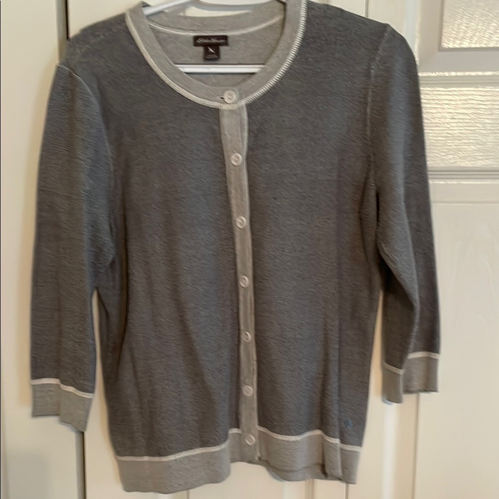 Chico's Gray and Blue Cardigan with 3/4 Sleeves